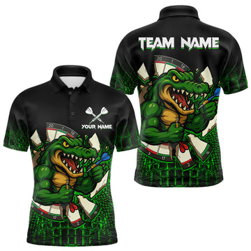 Maxcorners Black And Green Funny Alligator Darts Shirt For Men Custom Darts Jersey Team Polo & 1/4 Zip LM1903