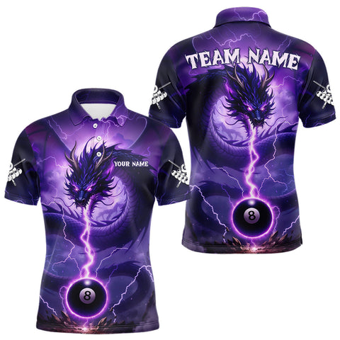 Maxcorners Purple 8 Ball Lightning Dragon Billiard Jersey For Men Custom Pool Team Shirt Polo & 1/4 Zip TU2310
