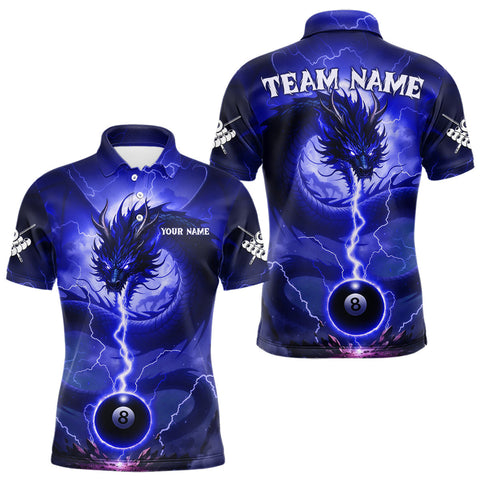 Maxcorners Blue 8 Ball Lightning Dragon Billiard Jersey For Men Custom Pool Team Shirt Polo & 1/4 Zip TU2310