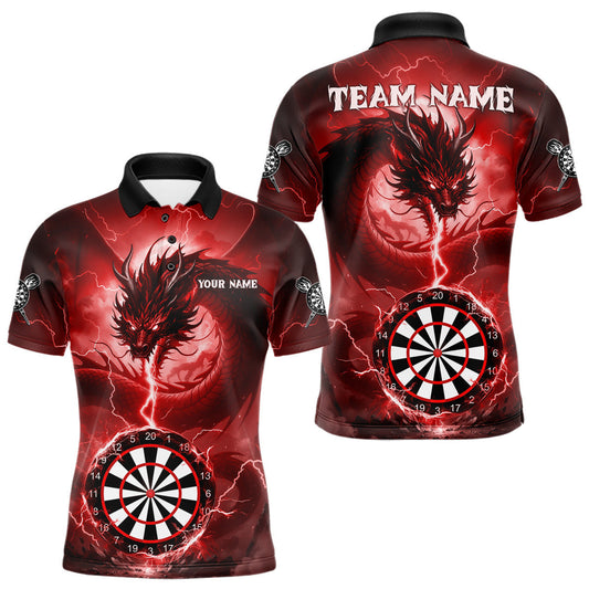 Maxcorners Red Dartboard Lightning Dragon Mens Darts Shirt Custom Darts Jersey Team Polo & 1/4 Zip LM2603