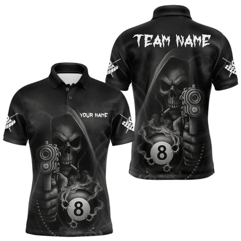 Maxcorners Funny Grim Reaper 8 Ball Smoke Billiard Shirt For Men Custom Pool Jersey, Billiard Team Shirt TU3009