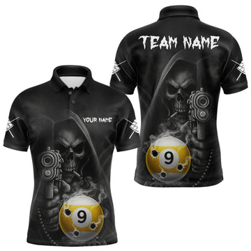 Maxcorners Funny Grim Reaper 9 Ball Smoke Billiard Shirt For Men Custom Pool Jersey, Billiard Team Shirt LM1903