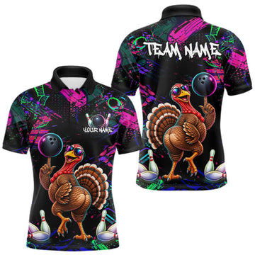 Maxcorners Personalized Funny Turkey Graffiti Bowling Jersey For Men Custom Thanksgiving Bowling Team Shirts LM0409