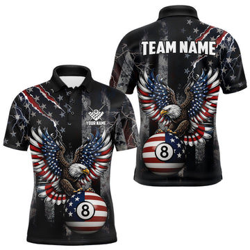 Maxcorners Grunge American Flag Eagle Patriotic Billiard Shirt For Men Custom 8 Ball Pool Team Jersey