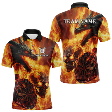 Maxcorners Personalized Orange Flaming Dragon And Skull Darts Shirt For Men Custom 3D Fire Darts Team Jersey LM1903