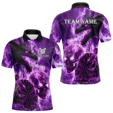 Maxcorners Personalized Purple Flaming Dragon And Skull Darts Shirt For Men Custom 3D Fire Darts Team Jersey LM1903