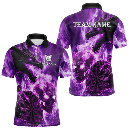 Maxcorners Personalized Purple Flaming Dragon And Skull Darts Shirt For Men Custom 3D Fire Darts Team Jersey LM1903