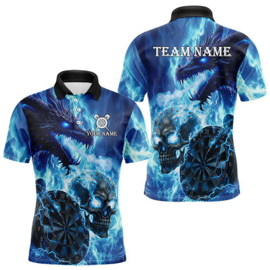 Maxcorners Personalized Blue Flaming Dragon And Skull Darts Shirt For Men Custom 3D Fire Darts Team Jersey LM1903