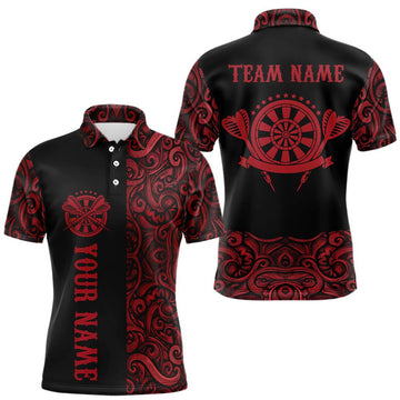 Maxcorners Black And Red Custom Tribal Darts Shirt For Men, Personalized Darts Jersey Team Polo & Quarter Zip