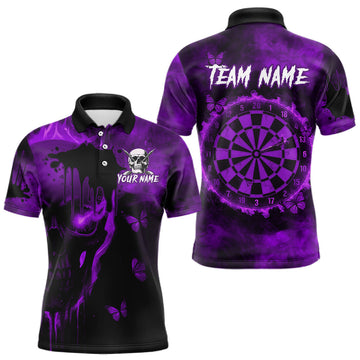 Maxcorners Black And Purple Grunge Skull Butterflies Darts Shirt For Men Custom Dart Jersey Polo & 1/4 Zip LM0404