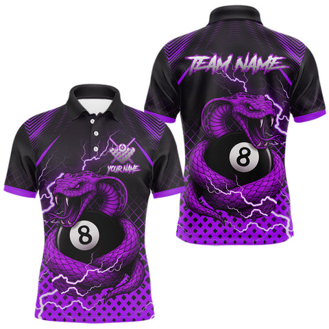 Maxcorners Personalized Purple 8 Ball Lightning Cobra Snake Men's Billiards Shirts Custom Pool Team Jerseys MT0811