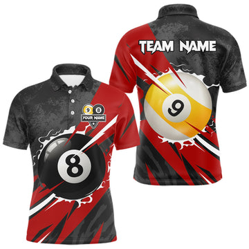 Maxcorners Black And Red 8 Ball & 9 Ball Billiard Shirt For Men Custom Pool Jersey, Billiard Team Shirts LM2603