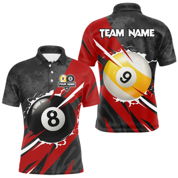 Maxcorners Black And Red 8 Ball & 9 Ball Billiard Shirt For Men Custom Pool Jersey, Billiard Team Shirts TU1410