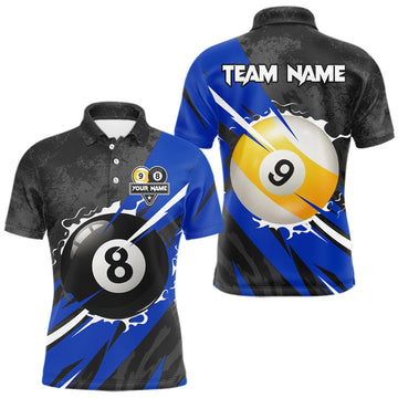 Maxcorners Black And Blue 8 Ball & 9 Ball Billiard Shirt For Men Custom Pool Jersey, Billiard Team Shirts LM2603