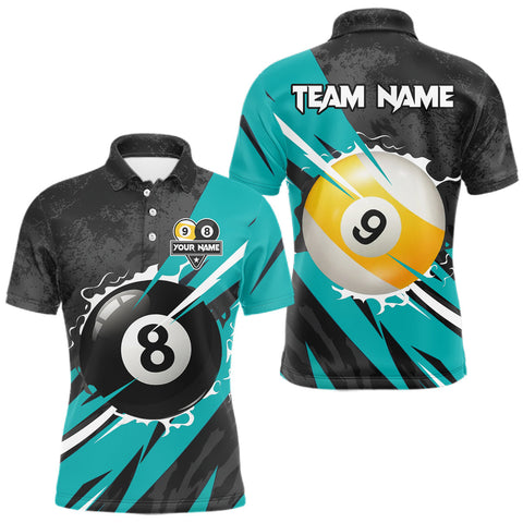 Maxcorners Black And Turquoise 8 Ball & 9 Ball Billiard Shirt For Men Custom Pool Jersey, Billiard Team Shirt TU1410