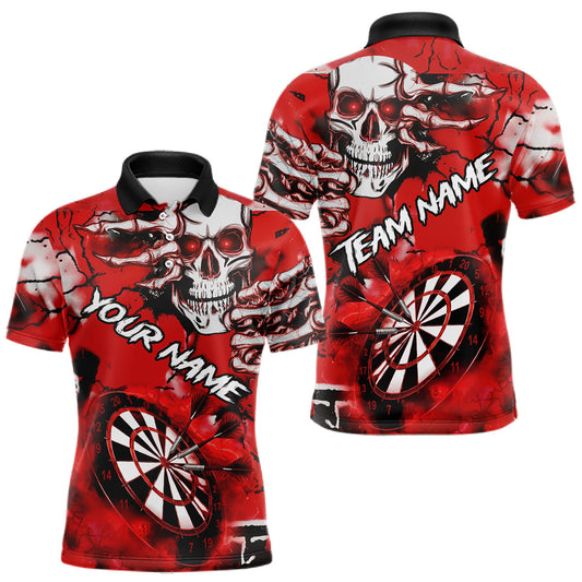 Maxcorners Personalized Red Grunge Skull Darts Shirt For Men Custom Darts Team Jersey Polo & Quarter Zip LM2603