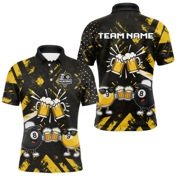 Maxcorners Yellow Black Funny Beer Billiard Shirt For Men Custom 8 Ball & 9 Ball Pool Jersey Polo & 1/4 Zip LM0412