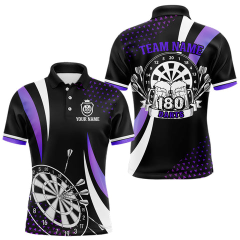 Maxcorners Funny Black And Purple 180 Darts Shirt For Men Custom Dartboard Jersey Team Polo & Quarter Zip TU2310