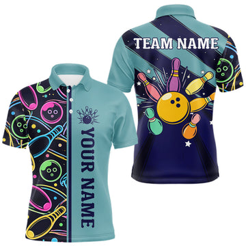 Maxcorners Personalized Funny Neon Bowing Shirt For Men, Retro Bowling Team Jersey Polo & 1/4 Zip | Yellow