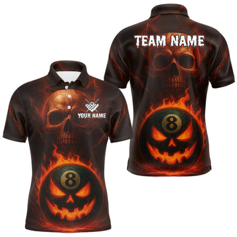 Maxcorners Funny Pumpkin 8 Ball Pool Billiard Shirt For Men Custom Halloween Billiard Team Shirt Outfit MT2709