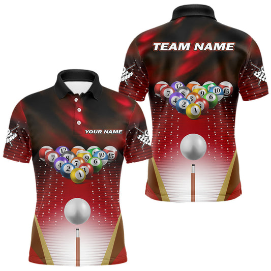 Maxcorners Red Billiard Jersey For Men Custom 3D Billiard Tournament Shirt, Pool Team Jersey Polo & 1/4 Zip MT0410