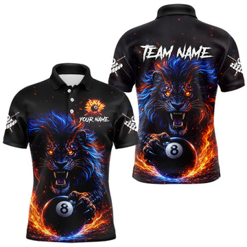 Maxcorners Personalized Billiard Fire Lion 8 Ball Pool Shirt For Men, Billiard Team Jersey Polo & 1/4 Zip LM0101