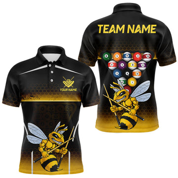 Maxcorners Yellow Hexagon Funny Bee 8 Ball Pool Billiard Jerseys For Men Custom Grunge Billiard Team Appeal LM0404
