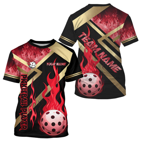 Maxcorners Custom Men's Red Flames Pickleball Ball T-Shirt Pickleball Jersey For Lovers LM0106