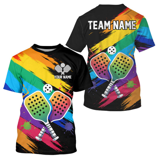 Maxcorners Colorful Rainbow Funny Pickleball Shirt For Men Personalized Best Pickleball Team Clothing LM0106