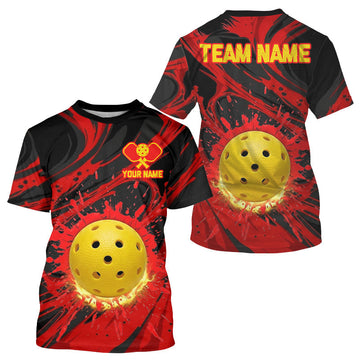Maxcorners Red And Black Pickleball Ball Mens Shirt Custom Splatter Paint Best Pickleball Team Clothing LM0106