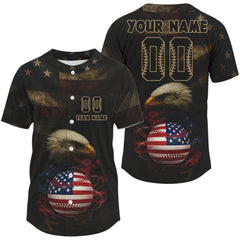 Maxcorners Custom Patriotic Baseball Jersey For Men With US Flag Ball & Eagle, Baseball Shirt LM2608
