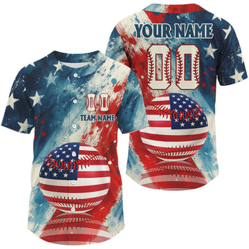 Maxcorners Grunge USA Flag Baseball Jersey For Men Personalized Patriotic Baseball Shirt LM2608