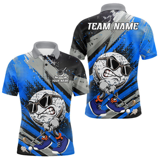 Maxcorners Funny Golfer Mens Golf Polo Shirts Custom Blue And Grey Grunge Golf Team Outfits Golf Gifts LM0208