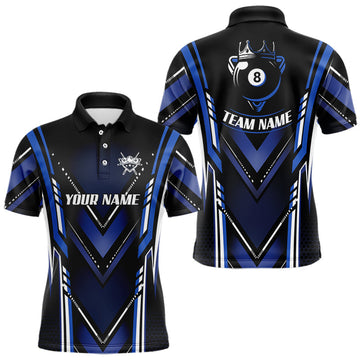 Maxcorners Black & Blue Crown 8 Ball Pool Men Billiard Polo & 1/4-Zip Shirt Personalized Billiard Gifts LM1904