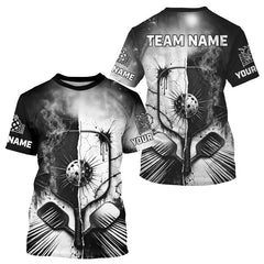 Maxcorners Custom Black White Pickleball Ball League Jerseys Grunge Pickleball Paddle Shirts For Men LM0412