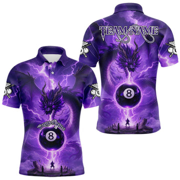 Maxcorners Dragon Light 8 Ball Men Billiard Polo & 1/4-Zip Shirt Custom Pool Team Billiard Shirts|Purple LM0901