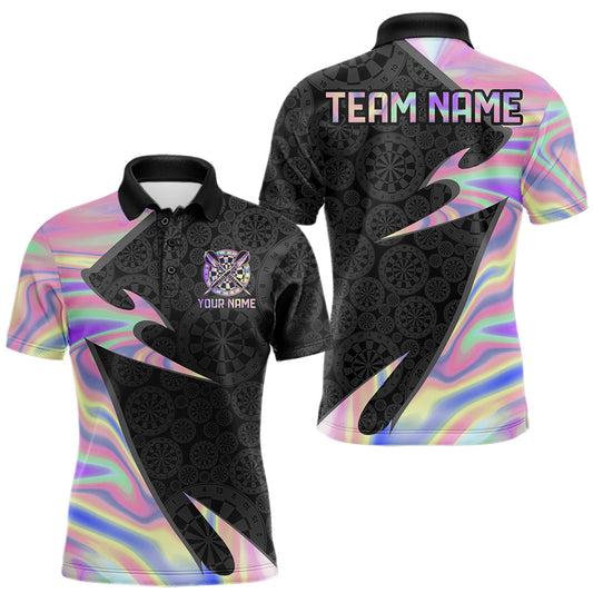 Maxcorners Custom Pink Holographic Dartboard Men Darts Polo & 1/4-Zip Shirts Dart Tournament Jerseys | Black LM0607