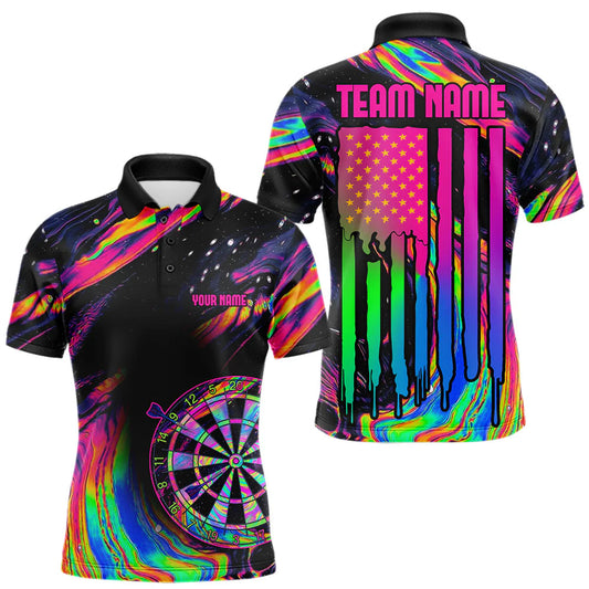 Maxcorners Colorful Psychedelic Dartboard Custom Holographic US Flag Dart Shirts For Men Dart Tournament Jersey LM0607