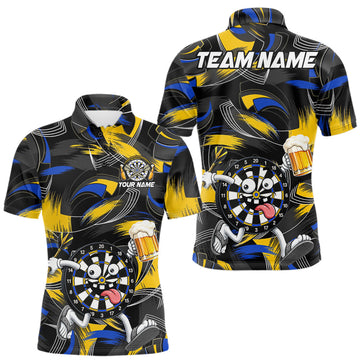 Maxcorners Yellow And Blue Paint Dartboard Funny Beer Darts Team Shirt For Men Custom Darts Polo 1/4-Zip Jersey