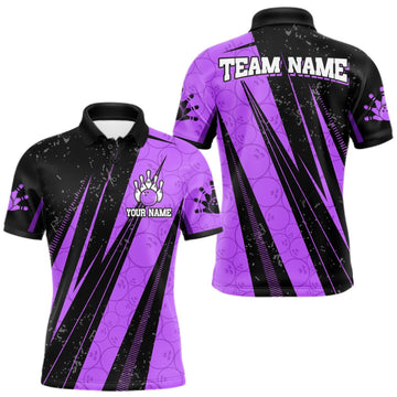 Maxcorners Black And Purple Camo Bowling Polo 1/4 Zip Shirts Custom Team Bowling Jerseys For Men LM0510