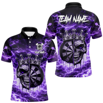 Maxcorners Thunder Purple Cracked Crown Skull Dartboard Men Darts Polo Shirt Custom Dart League Shirt LM0602