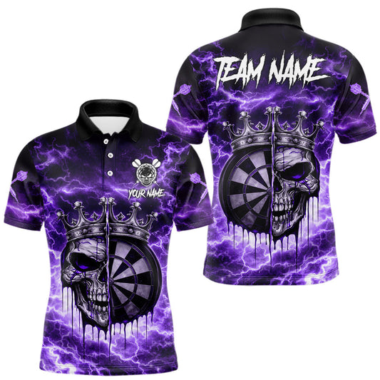 Maxcorners Thunder Purple Cracked Crown Skull Dartboard Men Darts Polo Shirt Custom Dart League Shirt LM0602