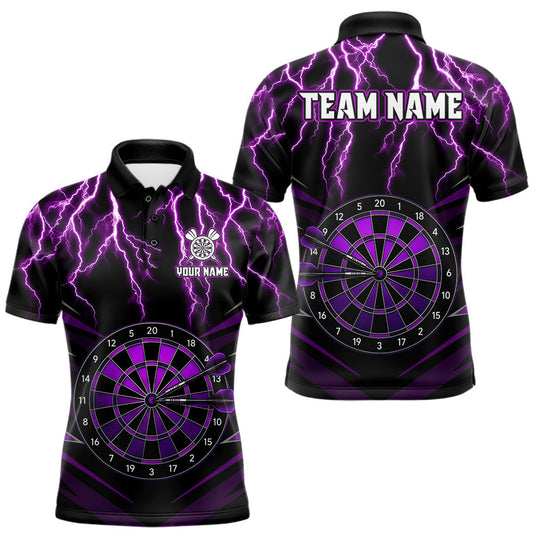 Maxcorners Thunder Lightning Men Darts Polo & 1/4-Zip Shirts Custom Purple Dartboard Dart Tournament Jersey
