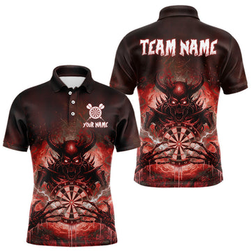 Maxcorners Custom Red Flames Skeleton Grunge Dartboard Men Darts Polo Shirt Horror Dart Jerseys LM2603