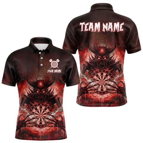 Maxcorners Custom Red Flames Skeleton Grunge Dartboard Men Darts Polo Shirt Horror Dart Jerseys TU1011