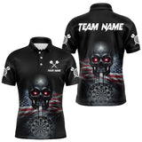 Maxcorners Custom Smoke US Flag Black Dripping Skull Men Darts Polo Shirt Patriotic Dart Jerseys TU1011