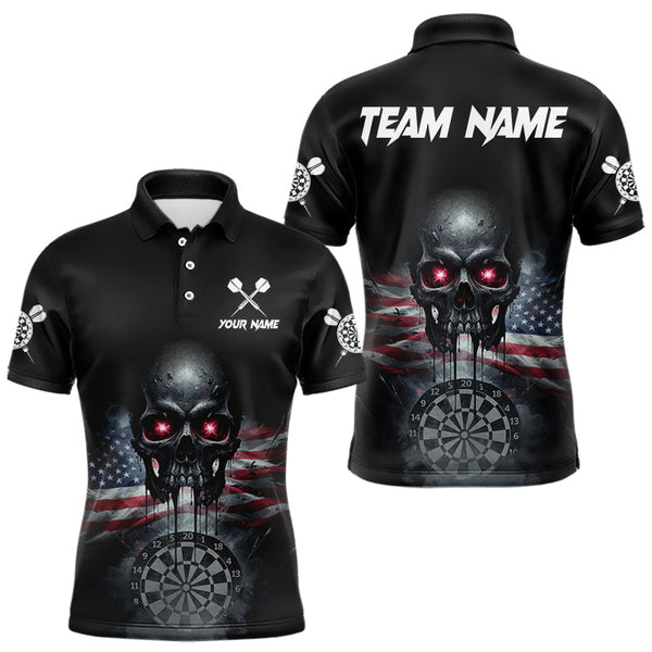 Maxcorners Custom Smoke US Flag Black Dripping Skull Men Darts Polo Shirt Patriotic Dart Jerseys TU1011