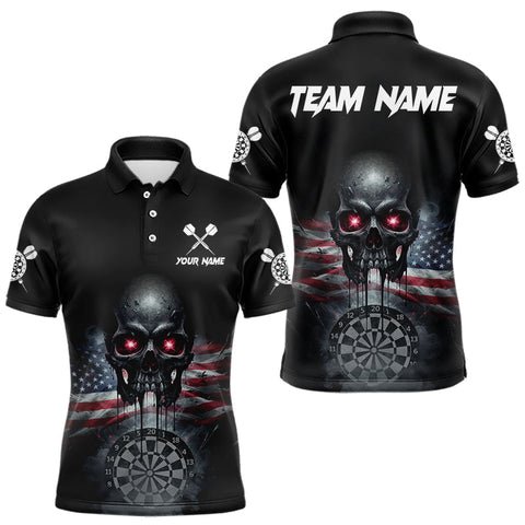 Maxcorners Custom Smoke US Flag Black Dripping Skull Men Darts Polo Shirt Patriotic Dart Jerseys TU1011