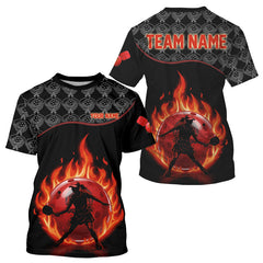 Maxcorners Custom Silhouette Human Red Flame Pickleball 3D Ball Jerseys Men Pickleball League Shirts