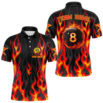 Maxcorners Fire Flame 8 Ball Pool Men Billiard Polo & 1/4-Zip Attire Custom Red Billiard Shirt Designs LM0901